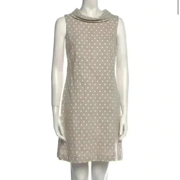 Vintage marily anselm designed for Hobbs dress size 10 tan linen w/ polka dots - Picture 1 of 5